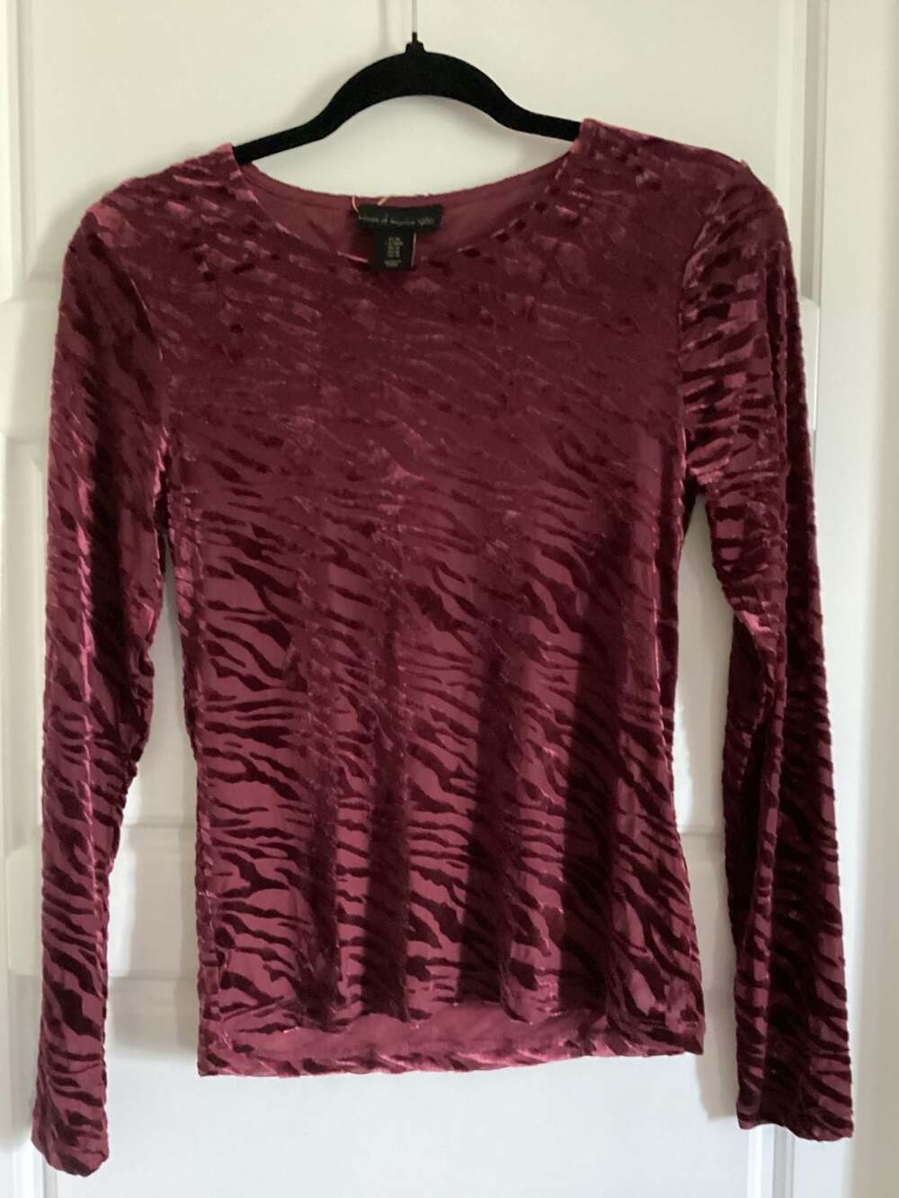 House of Harlow 1960 Burgundy Zebra Print Velour Long Sleeve Top Size M